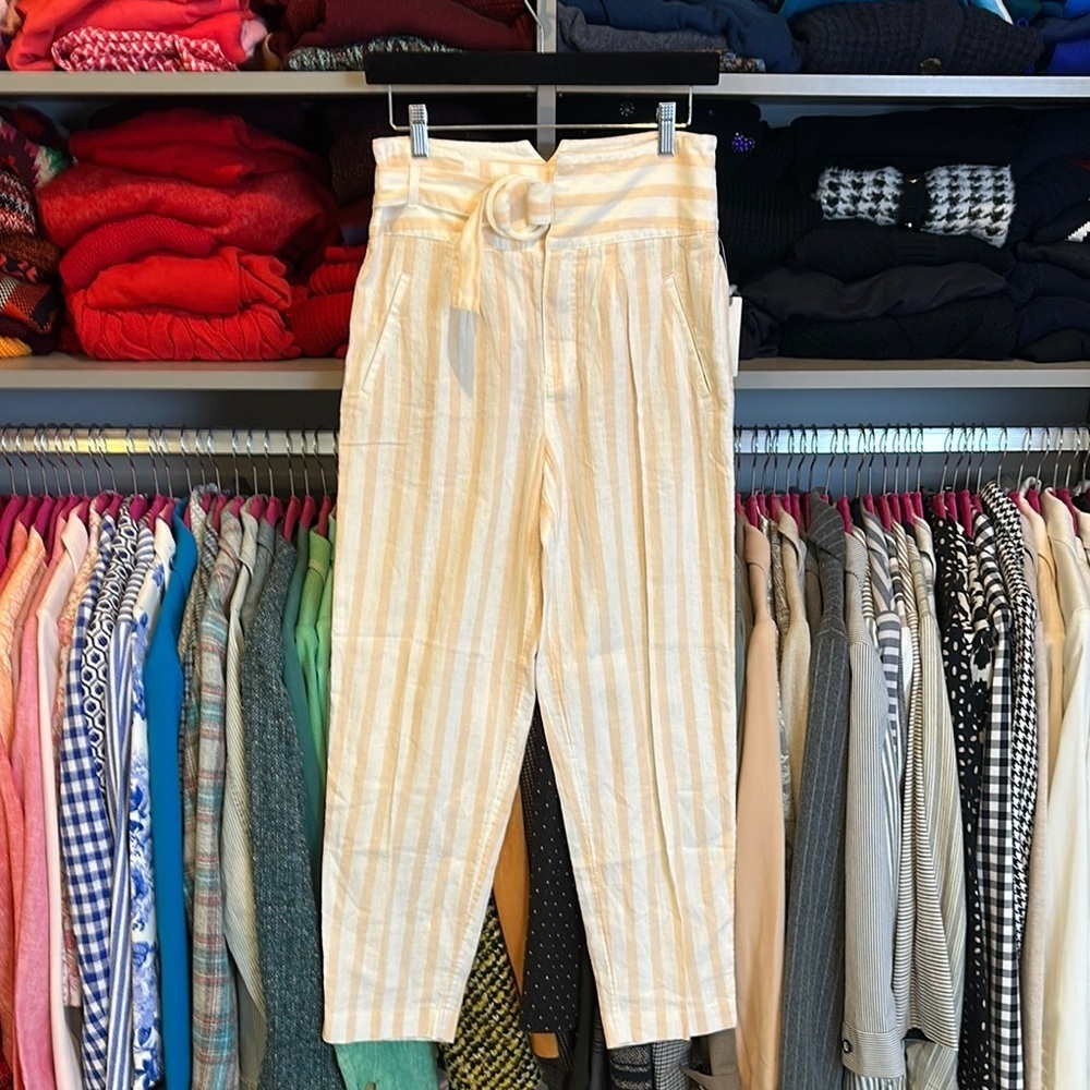 Anthropologie peach/white linen blend belted 2 pocket pants size 4